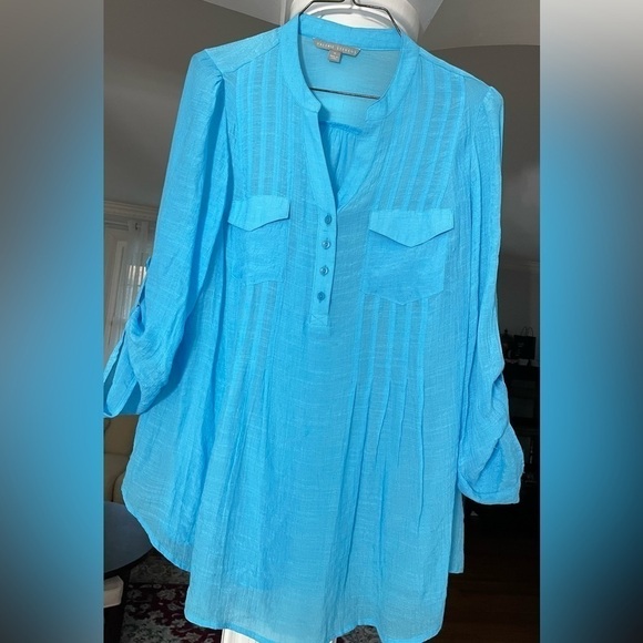 Valerie Stevens Tops - Valerie Stivens Turquoise blouse top pleated lose fit size 1X women